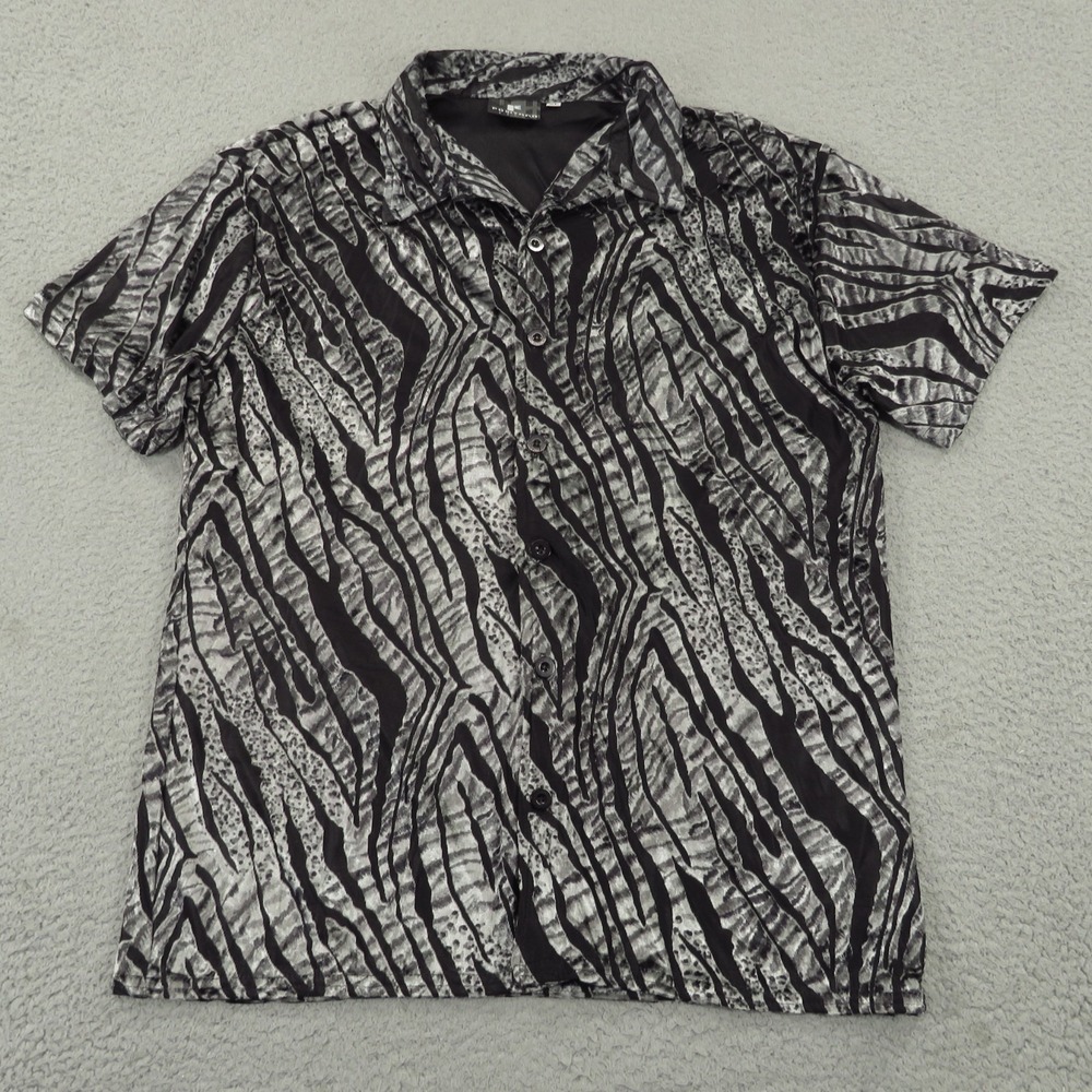 VTG Positano Shirt Mens XL Silver Black Tiger Stripe Disco Club Raver EDM USA